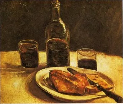 C'est lors d'un sjour chez son frre  Paris en 1886, que ce peintre autodidacte a compos cette nature morte avec fromages, bouteille et verre...