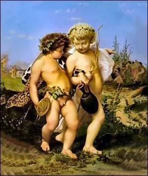 Qui est reprsent avec Bacchus enfant, sur cette toile de Jean-Lon Grme peinte par l'artiste en 1850 ?