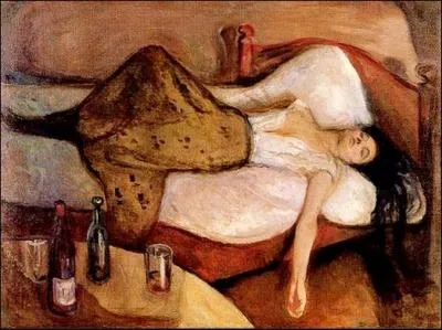 Peint en 1894, ce tableau intitul  Lendemain de cuite  est une oeuvre d'un des pionnier de l'expressionnisme...