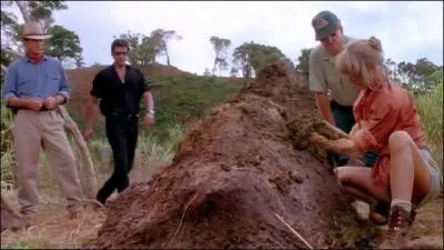 Ian Malcolm vient juste de finir d'expliquer la  thorie du chaos . Toute l'quipe descend pour soigner un Tricratops. Ellie Sattler demande  voir les excrments de ce dinosaure. Que lui conseille Ian Malcolm ?