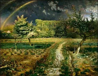Paysage de printemps avec arc-en-ciel.