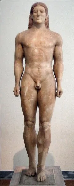Les yeux du kouros sont saillants. C'est un athlète : ses épaules sont fortes, sa taille mince, ses hanches serrées, son ventre est plat. Ses bras sont tendus le long du corps et ses poings sont fermés. Les premiers kouroï étaient en bois jusqu'à ce que les Grecs les fabriquent en pierre (question ci-dessus), et plus particulièrement en marbre. De quelles îles ce marbre provenait-il ?