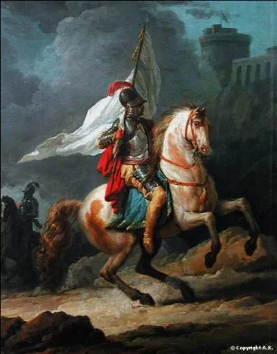 Qui a peint Cavalier en armure tenant un drapeau ?