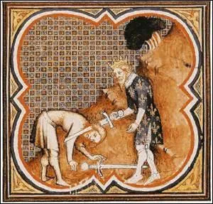 Devant partager le butin comme la loi l'indique, je demande  mes hommes l'autorisation d'emporter un vase. Un soldat refusant brise l'objet tant convoit. Durant une revue d'armes, un an aprs, je me retrouve face  ce guerrier et lui dis Votre arme est mal entretenue. Je lance cette dernire  terre, la ramassant, je le foudroie d'un coup de francisque sur la nuque et lui lance :  