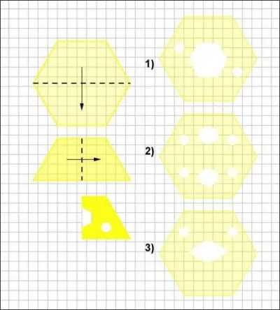 Julie plie deux fois un hxagone comme le montre la figure, puis elle dcoupe les deux parties montres sur le dessin. Quelle figure obtiendra-t-elle aprs dpliage ?