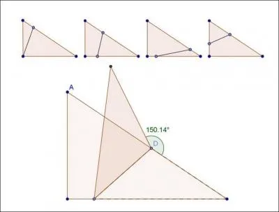 Julie demande  Annie: Voici un triangle rectangle, je plie un sommet suivant une ligne et j'obtiens, comme sur le dessin, un angle. Quelle figure, en patant de la gauche, choisirais-tu pour obtenir un angle droit ?