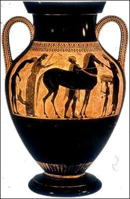 Plantes tranges et animaux fabuleux laissent place  l'homme.  partir du VIe sicle, les peintres reprsentent des scnes de la vie courante, comme des banquets ou des dparts pour la guerre, et des scnes de mythologie. Sur le fond rouge de l'argile, les personnages se dtachent en de noires silhouettes. Des incisions rendent les dtails du vtement. Comment nomme-t-on cette  technique  ?