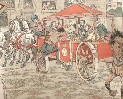 Le 14 mai 1610, le roi Henri IV est dans son carrosse, dans une rue de Paris, soudain un personnage bondit sur lui et le tue de plusieurs coups de couteau !