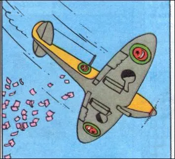 Un  Spitfire  de l'arme de l'air du Khemed lance des tracts sur le camp de du Cheikh Bab El Ehr dans :