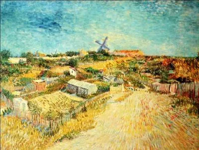 Cette partie de Montmartre tait constitue alors de jardins potagers, avec trois moulins  vent. Ce peintre, post-impressionniste, utilise ici la technique du pointillisme pour ce tableau  Jardins potagers, Montmartre  (1887). Qui est-il ?