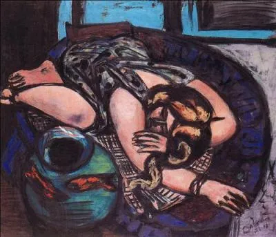 Femme dormant prs d'un bocal de poisson.