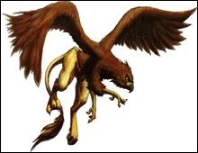 Hmmm ? ! Qui est cette étrange créature volante avec une tête d'aigle et un corps de lion ?