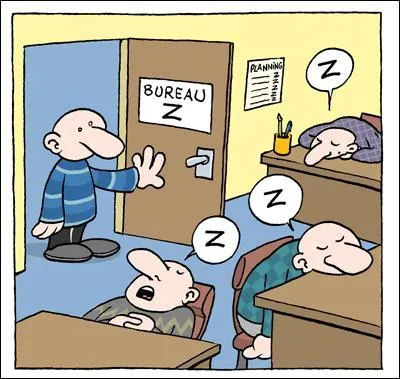 Son menton a soudainement quitt la paume de sa main droite pose grce  un coude et sa tte est venue frapper lourdement le bureau. Une fois de plus, un fonctionnaire s'est tu au travail !