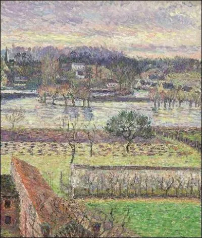 Vue de ma fentre, inondation, effet de soir, Eragny.