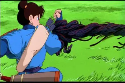 Qui verse de l'eau sur le bras d'Ashitaka apr�s que ce dernier ait �t� frapp� par la terrible mal�diction ?