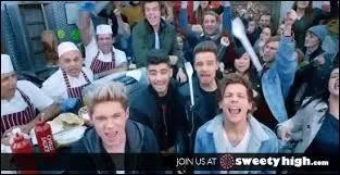 Au moment du 1er refrain on voit Liam lancer quelque chose sur Louis. Quoi ?