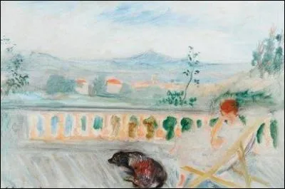 Madame (nom du peintre) et son chien sur la terrasse  St-Tropez