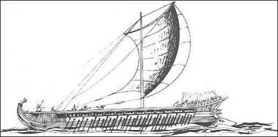 Pendant longtemps, les navires sur lesquels les Grecs partent  la conqute de la Mditerrane sont des pentcontores, des navires manuvrs par 50 rameurs. Petit  petit, un nouveau type de bateaux est cr. Il s'agit de la trire qui, comme son nom l'indique, compte trois ranges de rameurs. Le nombre de rameurs passe alors de 50 ...