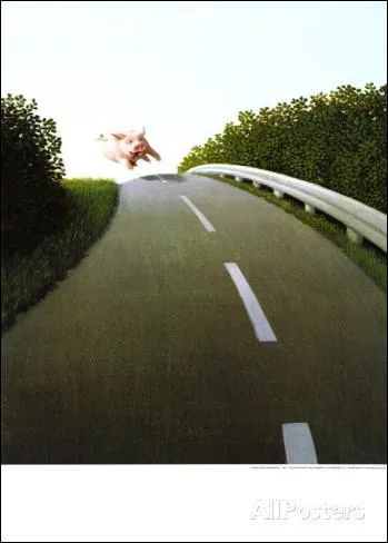 Une jolie peinture, plutt joyeuse, de Michael Sowa (Highway Pig, le cochon de l'autoroute) qui fait forcment penser ... ?