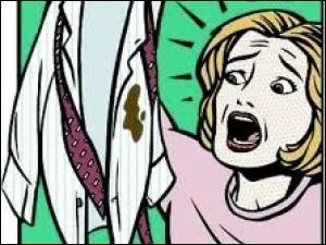 En djeunant, Monsieur Baveux a tach --------- chemise.