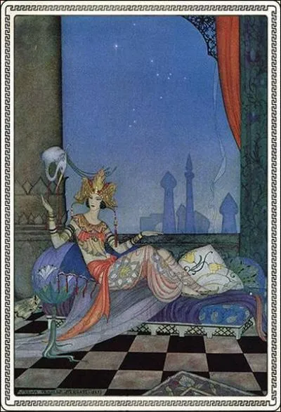 Chaque soir Shhrazade raconte une histoire au sultan. Pour viter d'tre tue le matin suivant elle ne termine pas l'histoire et s'interrompt  un passage palpitant. Cela durera 1 001 nuits.