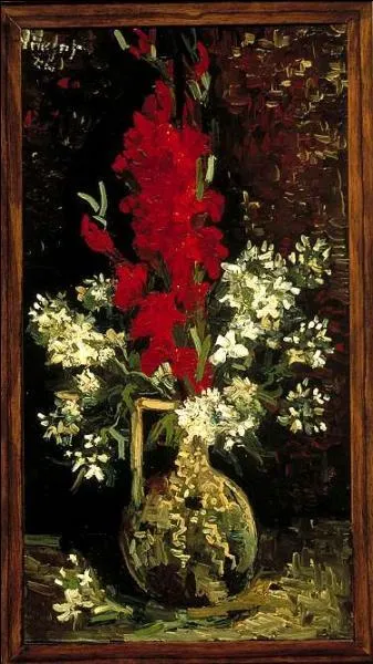 Qui a peint Vase avec des glaeuls rouges et oeillets blancs ?
