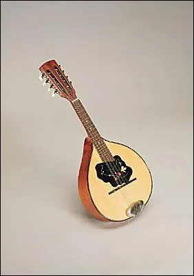 Petit luth  manche court,  cordes pinces,  caisse trs bombe, originaire d'Italie. La chanson napolitaine lui a donn ses lettres de noblesse !