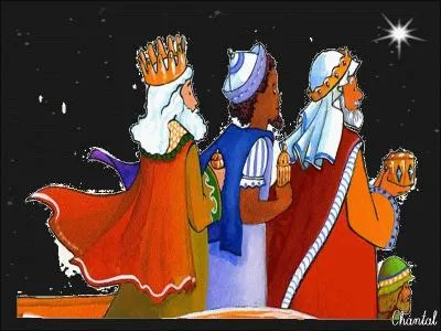 Les rois mages arrivent avec leurs cadeaux pour l'enfant Jsus :