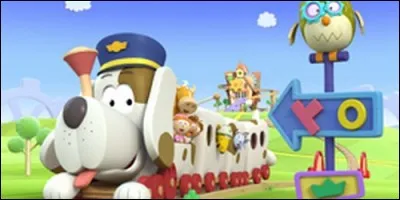 Dans "Tickety Toc", comment s'appelle le chien, qui a une forme de train ?