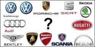 Douze marques composent le groupe Volkswagen. Il en manque une matrialise par ce point d'interrogation. A la place de ce point, il faudrait mettre la marque Subaru.