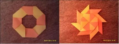 Pour finir, ce joli origami que j'ai ralis moi-mme ! Au dbut c'est un frisbee et ensuite, il se transforme en shuriken !