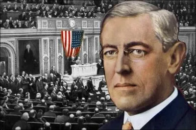 Prsident en exercice des Etats-Unis, Thomas Woodrow Wilson engagera son pays dans le conflit aprs son discours au Congrs du...