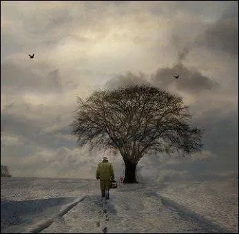 Compltez les paroles de Daniel Guichard :  Dans son vieux pardessus rp, il s'en allait l'hiver, l't, dans le petit matin frileux...  .