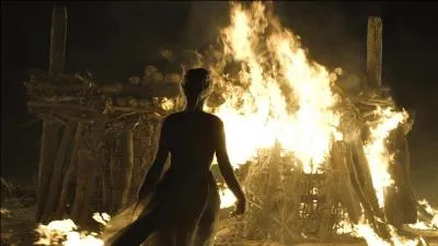 Daenerys fait construire un bcher funraire o les trsors de Khal Drogo sont amoncels. Le corps du khal est ensuite install sur le bcher avec les ufs de dragon et Mirri Maz Duur, toujours attache. Les flammes s'lvent, brlant la maegi, les trsors et le corps de Drogo. Daenerys, envote, s'approche et entre dans les flammes. Que se passe-t-il alors quand les flammes s'estompent ?