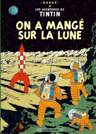 1954 : afflig par la mort du petit pre des peuples, Tintin et toute sa clique s'envolent pour la lune. Pour faire du pique-nique ?