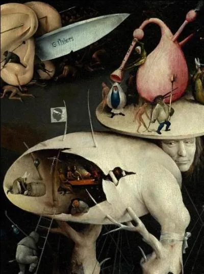 Faussaire >le fameux Salvador Dali, en imitateur gnial, a repris dans sa jeunesse le tableau clbre d'un flamand du XVe sicle : en le copiant (un soir de bon Bosch ? ), il y a rajout 2 dtails anachroniques...