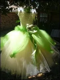 Qui porte cette robe  crinoline en blanc et vert, qui ressemble un peu  un gracieux nnuphar ?