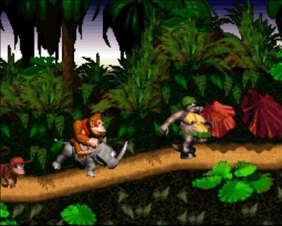 Dans ce jeu sorti en 1994, on incarne Donkey et son ami Diddy qui partent à la recherche de leur réserve de bananes, volé par K. Rool, le chef Kremlins. Quel est sont titre ?