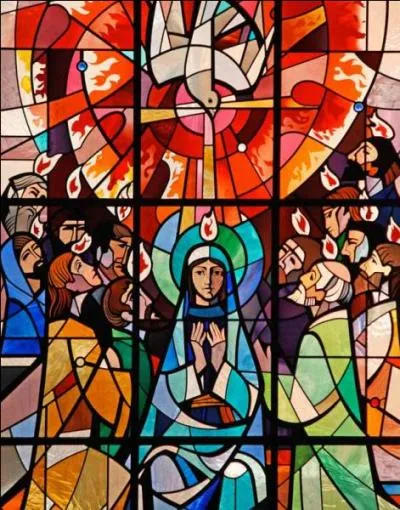 Les Actes des Apôtres racontent explicitement lors de la Pentecôte le récit où les premiers disciples de Jésus de Nazareth reçoivent l'Esprit Saint et une inspiration divine dans le Cénacle de Jérusalem. Qu'est-ce qui se pose sur eux ?