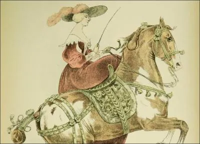 La marquise de Newcastle monte avec une selle d'amazone ------, très travaillée.