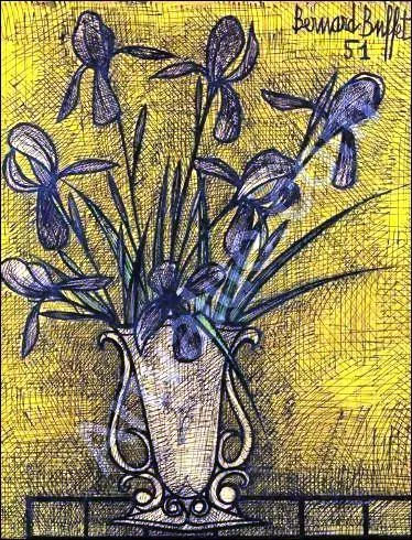 Bouquet d'iris violets dans un vase.