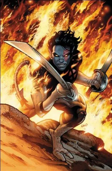 Un personnage bleu et très connu, qui a eu le droit à son apparition au cinéma dans "X-men 2", télé-porteur, mais aussi très agile, son nom est...