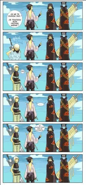 Sasuke sous-entend que quelqu'un est un poisson. De qui parlait-il ? Dans la dernière bulle Sasuke dit : "Au moins, c'est pas un poisson."