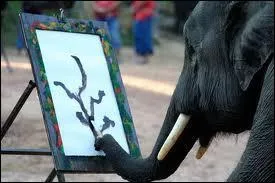 Qu'est-ce que cet lphant est entrain de peindre ?