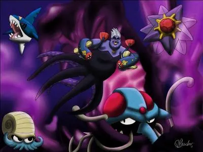 Qui sont les pokémon aquatiques tenant compagnie à la méchante Ursula ? (3 réponses)