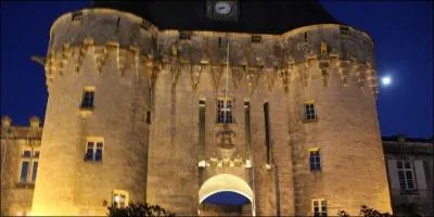 Quelle est cette petite ville du département de Charente-Maritime qui s'étire sur deux collines séparées par la Seugne dont l'une porte le château et l'autre l'église ?