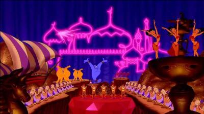Lorsque le Génie sort de la lampe pour la première fois, il interprète "Ton Ami c'est moi" à Aladdin.