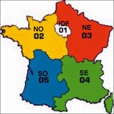 5 régions > 4 points cardinaux plus l'Ile-de-France. De plus, chacun sait déjà dans quelle "zone" il se situe, non ?