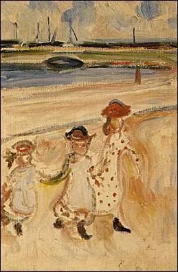 Trois fillettes sur la plage.