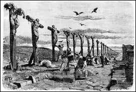 Méthode d'exécution très courante dans l'Antiquité, on flagellait et lacérait le corps du supplicié avant de le placer sur une croix. Il y était maintenu à l'aide de clous, de cordes ou encore de chaines. On nomme cette méthode :